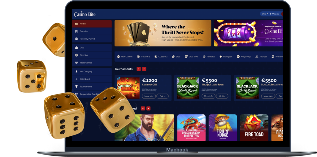 Application de jeu online casino élite affiché dans un écran de macbook pro
